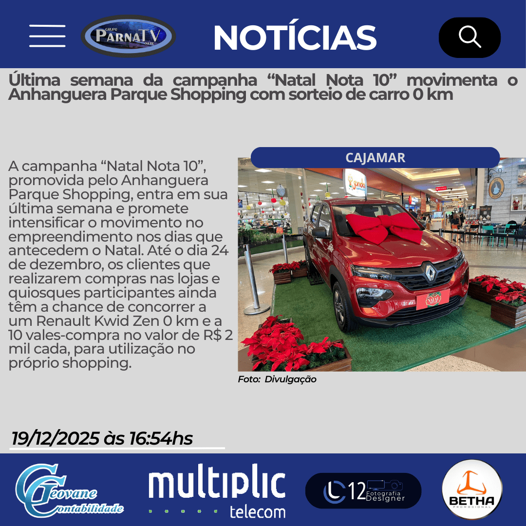 Última semana da campanha “Natal Nota 10” movimenta o Anhanguera Parque Shopping com sorteio de carro 0&nbsp;km